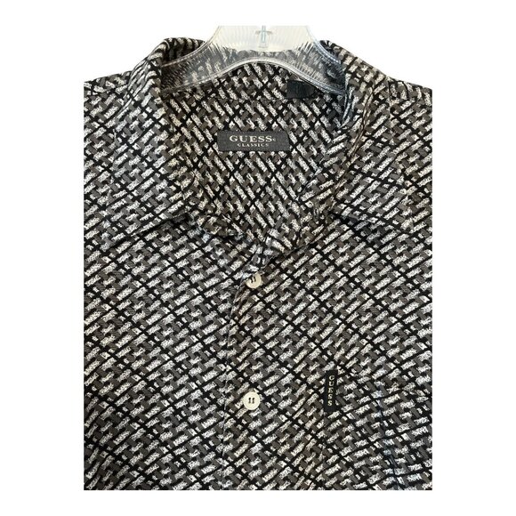 Vintage Guess “Classic” Long-Sleeve Shirt – XL – Geometric Rayon-Linen Blend – C - Picture 2 of 4